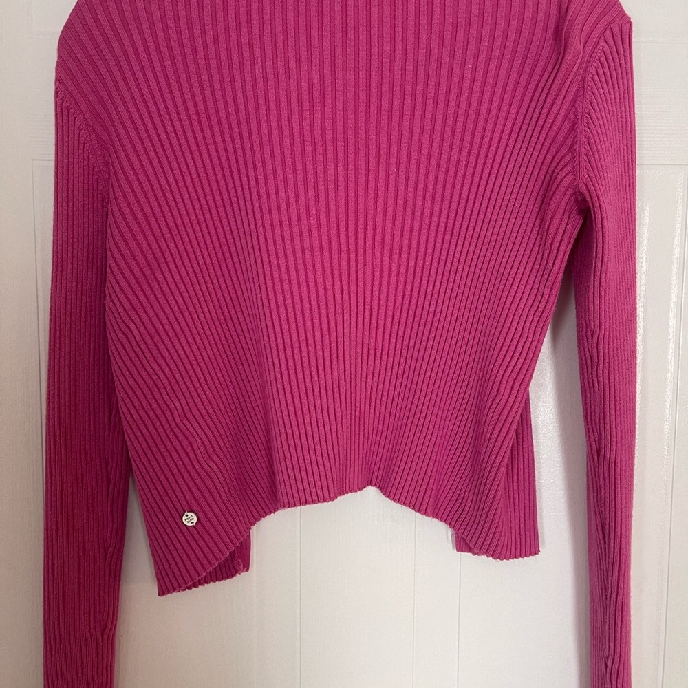 Point Zero Women's Vibrant Pink Ribbed Cardigan - Picture 3 of 4